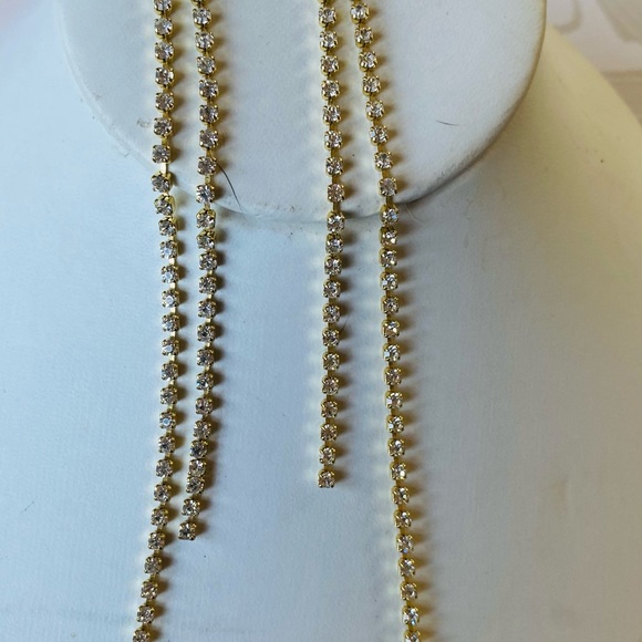 Shoulder Duster Gold Rhinestone 2 Strand Earring- Pierced/New-SALE - Picture 6 of 15